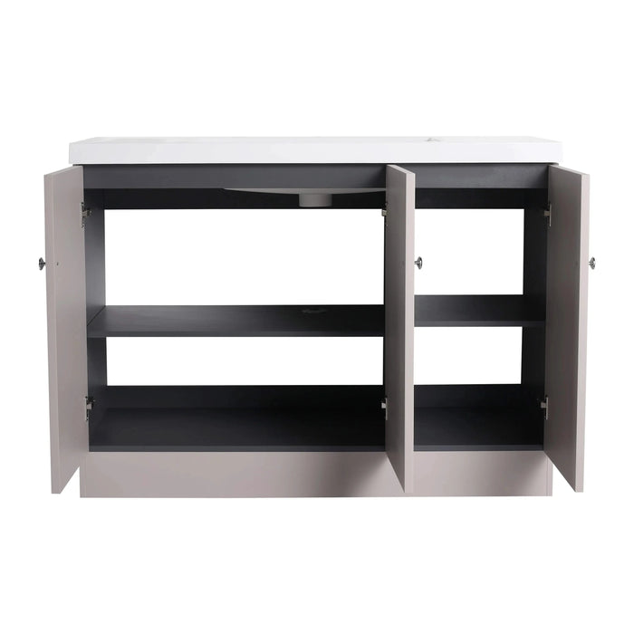 Modern 48' Freestanding Bathroom Vanity with White Resin Sink & Soft-Close Cabinet Doors in Khaki Plywood Default -DTYStore