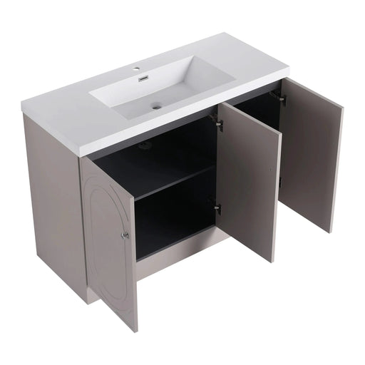 Modern 48' Freestanding Bathroom Vanity with White Resin Sink & Soft-Close Cabinet Doors in Khaki Plywood Default -DTYStore
