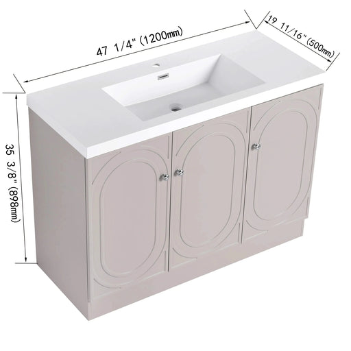 Modern 48' Freestanding Bathroom Vanity with White Resin Sink & Soft-Close Cabinet Doors in Khaki Plywood Default -DTYStore