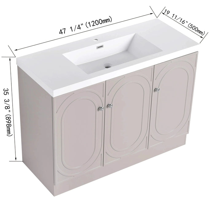 Modern 48' Freestanding Bathroom Vanity with White Resin Sink & Soft-Close Cabinet Doors in Khaki Plywood Default -DTYStore