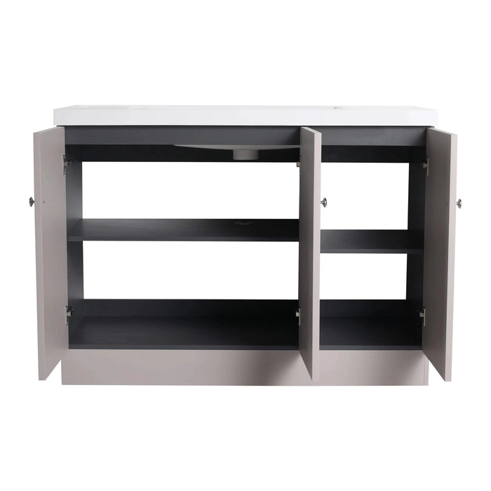 Modern 48' Freestanding Bathroom Vanity with White Resin Sink & Soft-Close Cabinet Doors in Khaki Plywood Default -DTYStore