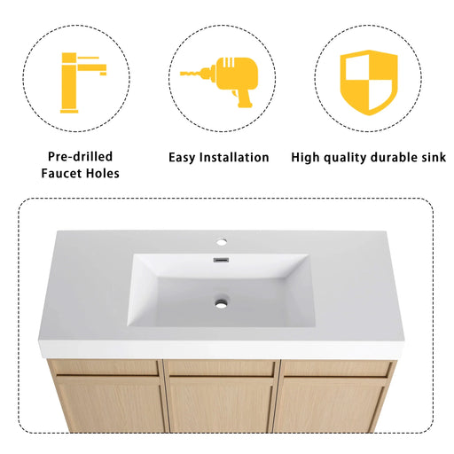 Modern 48' Freestanding Bathroom Vanity with White Resin Sink & Soft-Close Cabinet Doors in Oak Finish Default -DTYStore