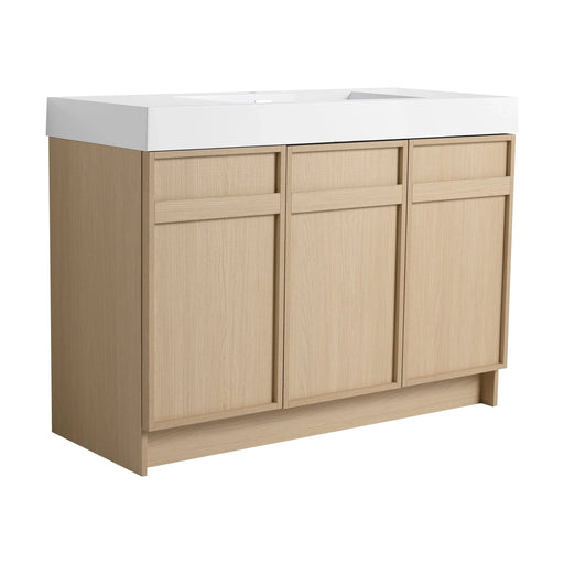 Modern 48' Freestanding Bathroom Vanity with White Resin Sink & Soft-Close Cabinet Doors in Oak Finish Default -DTYStore