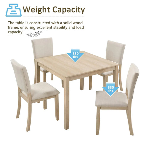 Modern 4 Person Dining Table Set with 4 Chairs, Dining Table Set for 4 People, 5-piece Wooden Dining Table Set for Living Room, Kitchen and Dining Room, Liaght Oak + Beige Default -DTYStore