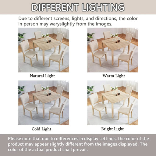 Modern 4 Person Dining Table Set with 4 Chairs, Dining Table Set for 4 People, 5-piece Wooden Dining Table Set for Living Room, Kitchen and Dining Room, Liaght Oak + Beige Default -DTYStore