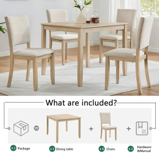 Modern 4 Person Dining Table Set with 4 Chairs, Dining Table Set for 4 People, 5-piece Wooden Dining Table Set for Living Room, Kitchen and Dining Room, Liaght Oak + Beige Default -DTYStore