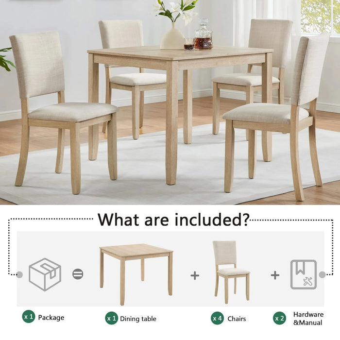 Modern 4 Person Dining Table Set with 4 Chairs, Dining Table Set for 4 People, 5-piece Wooden Dining Table Set for Living Room, Kitchen and Dining Room, Liaght Oak + Beige Default -DTYStore