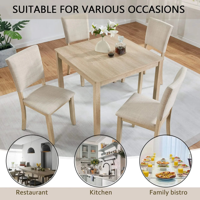 Modern 4 Person Dining Table Set with 4 Chairs, Dining Table Set for 4 People, 5-piece Wooden Dining Table Set for Living Room, Kitchen and Dining Room, Liaght Oak + Beige Default -DTYStore