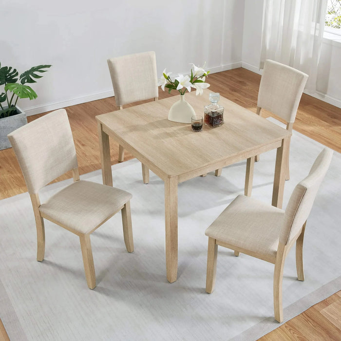 Modern 4 Person Dining Table Set with 4 Chairs, Dining Table Set for 4 People, 5-piece Wooden Dining Table Set for Living Room, Kitchen and Dining Room, Liaght Oak + Beige Default -DTYStore