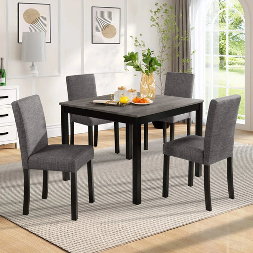Modern 5-Piece Dining Table Set with 4 Chairs for Kitchen or Dining Room – Light Grey & Black Two-Tone Default -DTYStore
