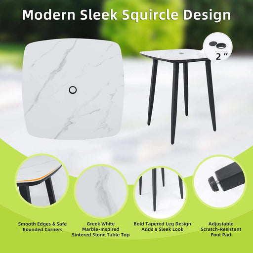 Modern 5-Piece Outdoor Bar Set, 35.4 Inch Sintered Stone Table with Greek White Marble-Inspired Top & 4 Aluminum Bar Stools, Ember Black, Sunbrella Cushions, Weather-Resistant Default -DTYStore