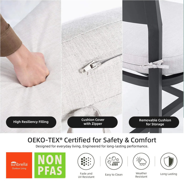 Modern 5-Piece Outdoor Bar Set, 35.4 Inch Sintered Stone Table with Greek White Marble-Inspired Top & 4 Aluminum Bar Stools, Ember Black, Sunbrella Cushions, Weather-Resistant Default -DTYStore