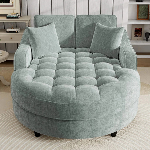 Modern 55' Chaise Lounge Sofa Bed with Tufted Seat & Detachable Pillows in Misty Green Chenille Default -DTYStore