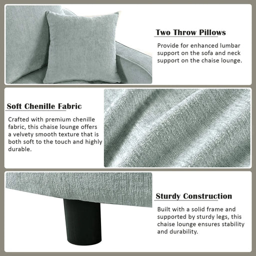 Modern 55' Chaise Lounge Sofa Bed with Tufted Seat & Detachable Pillows in Misty Green Chenille Default -DTYStore