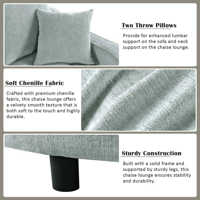 Modern 55' Chaise Lounge Sofa Bed with Tufted Seat & Detachable Pillows in Misty Green Chenille Default -DTYStore