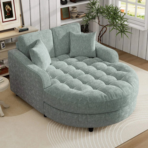 Modern 55' Chaise Lounge Sofa Bed with Tufted Seat & Detachable Pillows in Misty Green Chenille Default -DTYStore