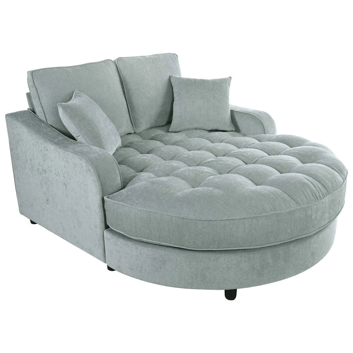Modern 55' Chaise Lounge Sofa Bed with Tufted Seat & Detachable Pillows in Misty Green Chenille Default -DTYStore