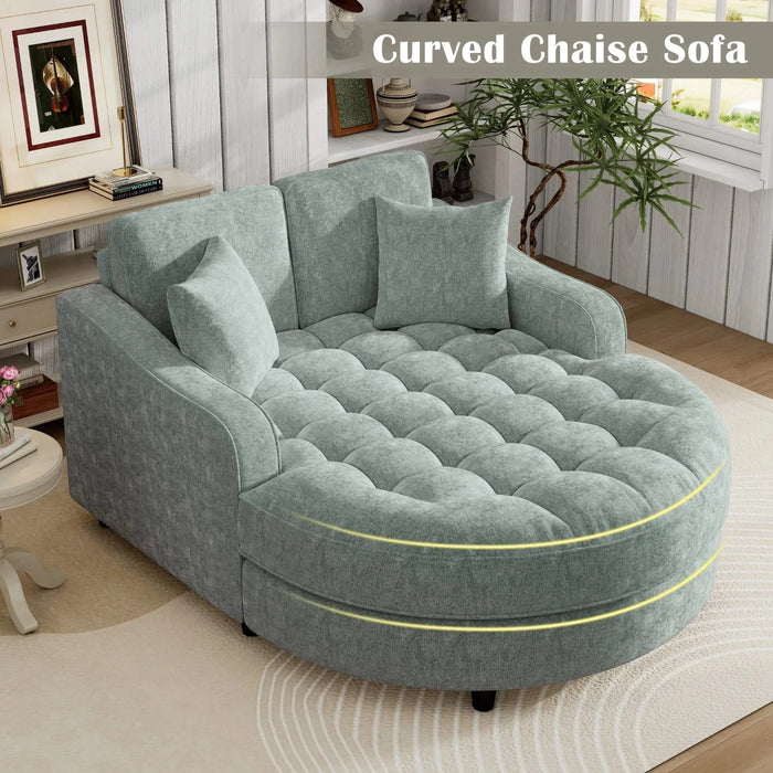 Modern 55' Chaise Lounge Sofa Bed with Tufted Seat & Detachable Pillows in Misty Green Chenille Default -DTYStore