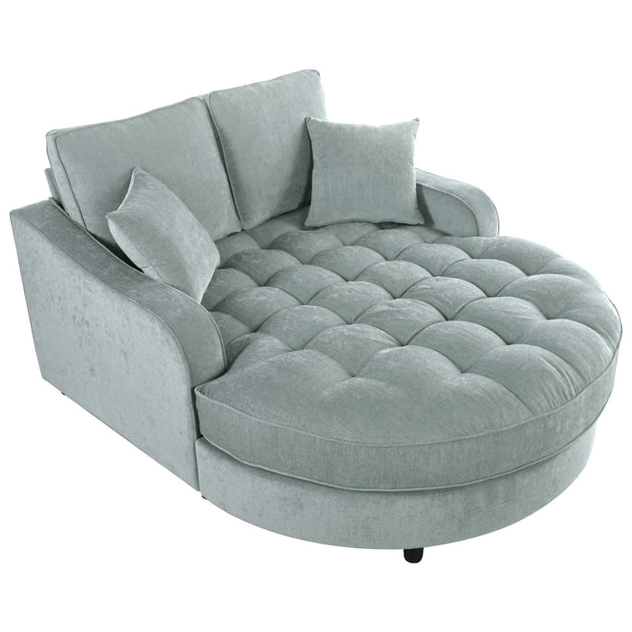 Modern 55' Chaise Lounge Sofa Bed with Tufted Seat & Detachable Pillows in Misty Green Chenille Default -DTYStore
