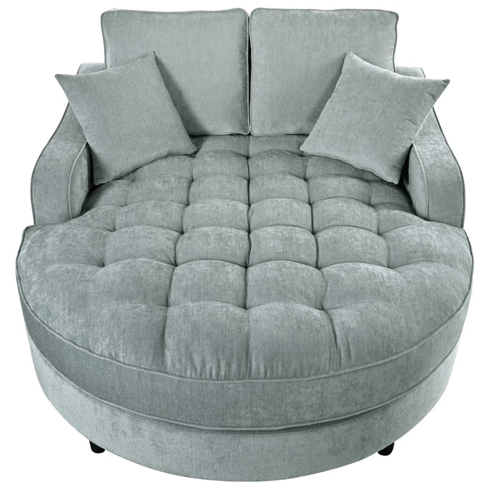 Modern 55' Chaise Lounge Sofa Bed with Tufted Seat & Detachable Pillows in Misty Green Chenille Default -DTYStore