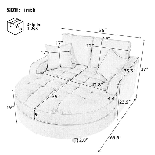 Modern 55' Chaise Lounge Sofa Bed with Tufted Seat & Detachable Pillows in Misty Green Chenille Default -DTYStore