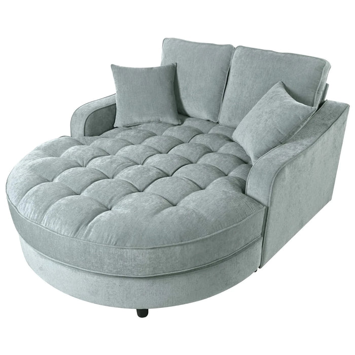 Modern 55' Chaise Lounge Sofa Bed with Tufted Seat & Detachable Pillows in Misty Green Chenille Default -DTYStore