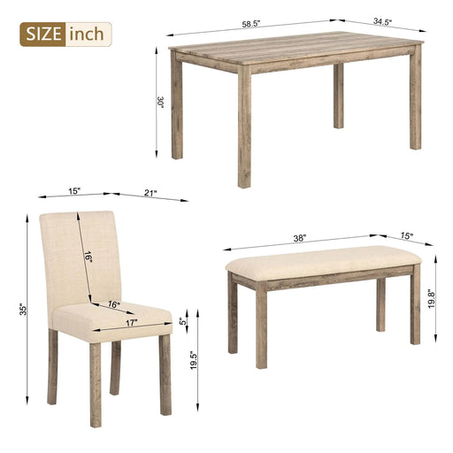 Modern 6-Piece Dining Table Set with 4 Upholstered Chairs and Bench for Kitchen or Dining Room – Brown Default -DTYStore