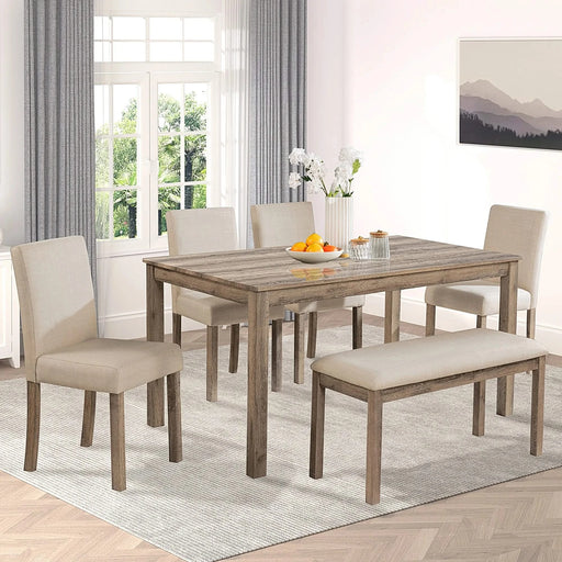 Modern 6-Piece Dining Table Set with 4 Upholstered Chairs and Bench for Kitchen or Dining Room – Brown Default -DTYStore
