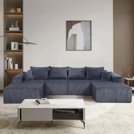 Modern 6-Piece Modular U-Shaped Sectional Sofa in Gray with Chaise Lounge and Soft Corduroy Upholstery Default -DTYStore