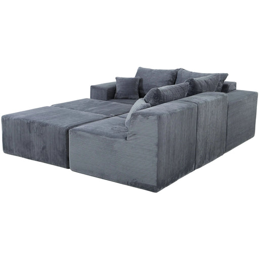 Modern 6-Piece Modular U-Shaped Sectional Sofa in Gray with Chaise Lounge and Soft Corduroy Upholstery Default -DTYStore