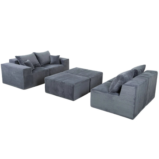 Modern 6-Piece Modular U-Shaped Sectional Sofa in Gray with Chaise Lounge and Soft Corduroy Upholstery Default -DTYStore