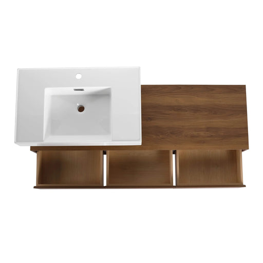 Modern 60-Inch Wall-Mounted Bathroom Vanity with Resin Sink and Side Cabinet in Brown Ebony Default -DTYStore