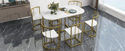 Modern 7-Piece Dining Table Set with Faux Marble Compact 55Inch Kitchen Table Set for 6, Golden+White Default -DTYStore