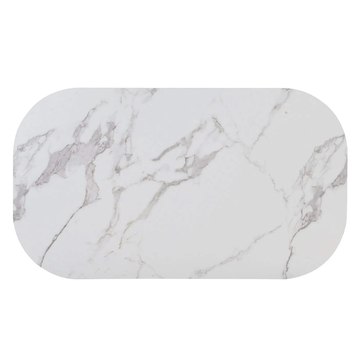 Modern 7-Piece Dining Table Set with Faux Marble Compact 55Inch Kitchen Table Set for 6, Golden+White Default -DTYStore