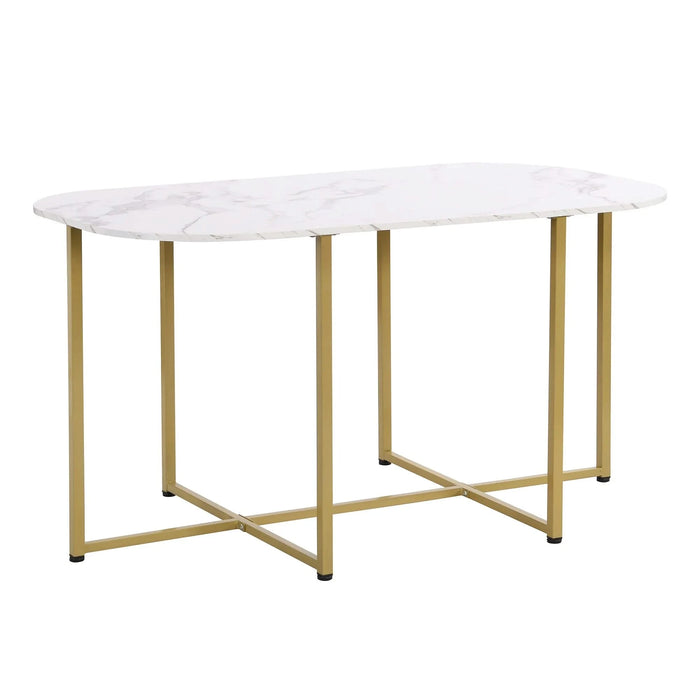 Modern 7-Piece Dining Table Set with Faux Marble Compact 55Inch Kitchen Table Set for 6, Golden+White Default -DTYStore