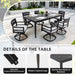 Modern 7-Piece Outdoor Patio Aluminum Dining Set, 35.5'x71' Rectangular Dining Table with Black Marble-Look Sintered Stone Top, Ember Black, 6 Swivel Rockers with Sunbrella Cushions Default -DTYStore