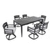 Modern 7-Piece Outdoor Patio Aluminum Dining Set, 35.5'x71' Rectangular Dining Table with Black Marble-Look Sintered Stone Top, Ember Black, 6 Swivel Rockers with Sunbrella Cushions Default -DTYStore
