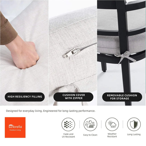 Modern 7-Piece Outdoor Patio Aluminum Dining Set, 35.5'x71' Rectangular Dining Table with Black Marble-Look Sintered Stone Top, Ember Black, 6 Swivel Rockers with Sunbrella Cushions Default -DTYStore