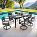 Modern 7-Piece Outdoor Patio Aluminum Dining Set, 35.5'x71' Rectangular Dining Table with Black Marble-Look Sintered Stone Top, Ember Black, 6 Swivel Rockers with Sunbrella Cushions Default -DTYStore