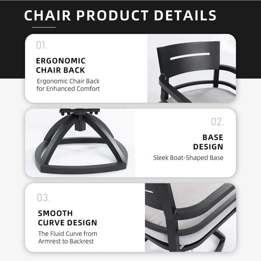 Modern 7-Piece Outdoor Patio Aluminum Dining Set, 35.5'x71' Rectangular Dining Table with Black Marble-Look Sintered Stone Top, Ember Black, 6 Swivel Rockers with Sunbrella Cushions Default -DTYStore