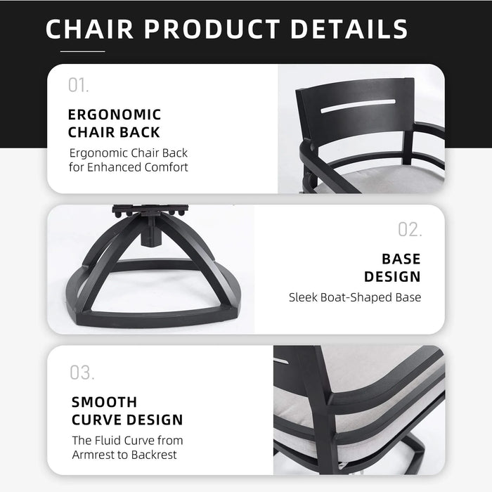 Modern 7-Piece Outdoor Patio Aluminum Dining Set, 35.5'x71' Rectangular Dining Table with Black Marble-Look Sintered Stone Top, Ember Black, 6 Swivel Rockers with Sunbrella Cushions Default -DTYStore