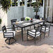 Modern 7PC Outdoor Patio Aluminum Dining Set, 35.5'x71' Rectangular Table with Black Marble-Look Sintered Stone Top, Ember Black, 4 Chairs & 2 Swivel Rockers, Sunbrella Cushions Default -DTYStore
