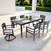 Modern 7PC Outdoor Patio Aluminum Dining Set, 35.5'x71' Rectangular Table with Black Marble-Look Sintered Stone Top, Ember Black, 4 Chairs & 2 Swivel Rockers, Sunbrella Cushions Default -DTYStore