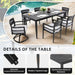 Modern 7PC Outdoor Patio Aluminum Dining Set, 35.5'x71' Rectangular Table with Black Marble-Look Sintered Stone Top, Ember Black, 4 Chairs & 2 Swivel Rockers, Sunbrella Cushions Default -DTYStore