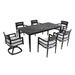 Modern 7PC Outdoor Patio Aluminum Dining Set, 35.5'x71' Rectangular Table with Black Marble-Look Sintered Stone Top, Ember Black, 4 Chairs & 2 Swivel Rockers, Sunbrella Cushions Default -DTYStore