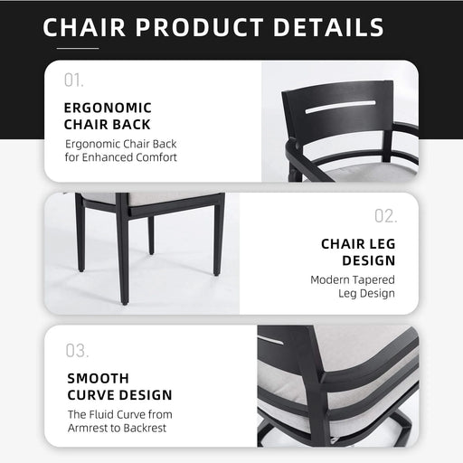 Modern 7PC Outdoor Patio Aluminum Dining Set, 35.5'x71' Rectangular Table with Black Marble-Look Sintered Stone Top, Ember Black, 4 Chairs & 2 Swivel Rockers, Sunbrella Cushions Default -DTYStore