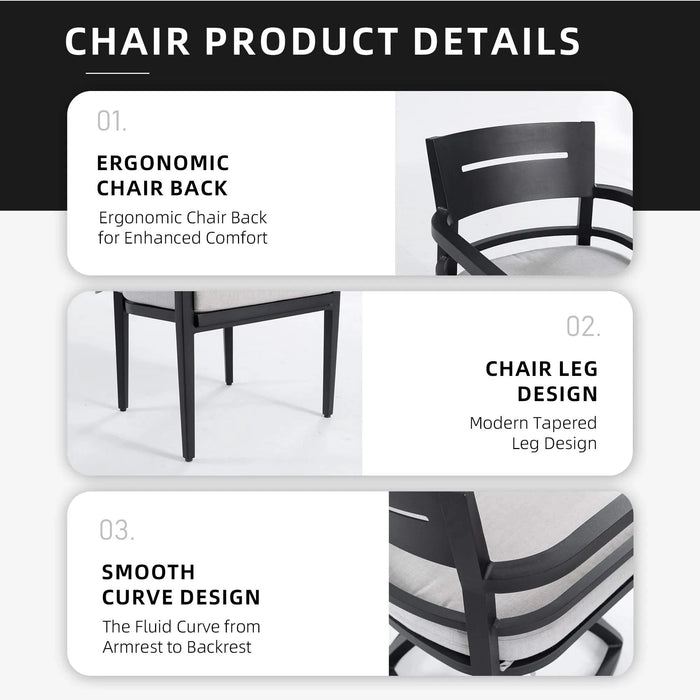 Modern 7PC Outdoor Patio Aluminum Dining Set, 35.5'x71' Rectangular Table with Black Marble-Look Sintered Stone Top, Ember Black, 4 Chairs & 2 Swivel Rockers, Sunbrella Cushions Default -DTYStore