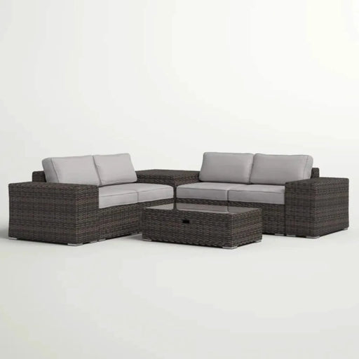 Modern 8-Piece Patio Rattan Sectional Set with Cushions in Brown and Gray, HDPE Wicker, Fully Assembled Default -DTYStore