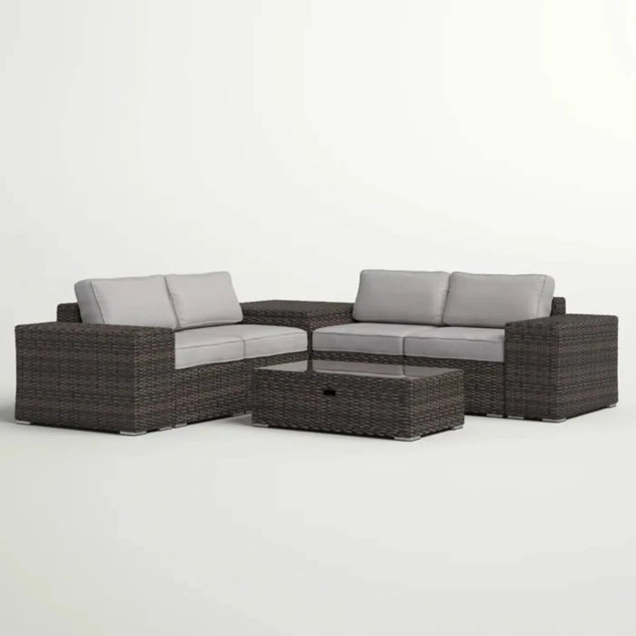 Modern 8-Piece Patio Rattan Sectional Set with Cushions in Brown and Gray, HDPE Wicker, Fully Assembled Default -DTYStore