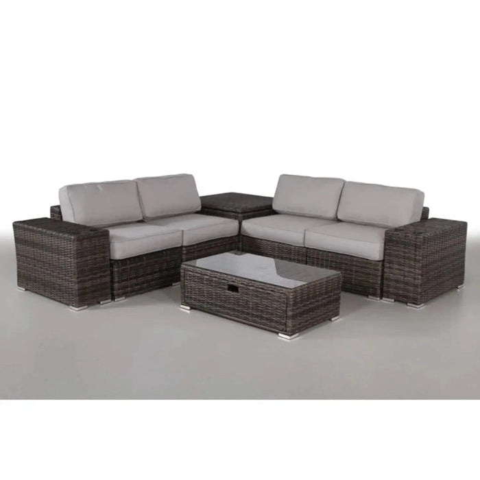 Modern 8-Piece Patio Rattan Sectional Set with Cushions in Brown and Gray, HDPE Wicker, Fully Assembled Default -DTYStore